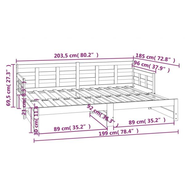 Tagesbett Ausziehbar Massivholz Kiefer 2x(90x200) cm