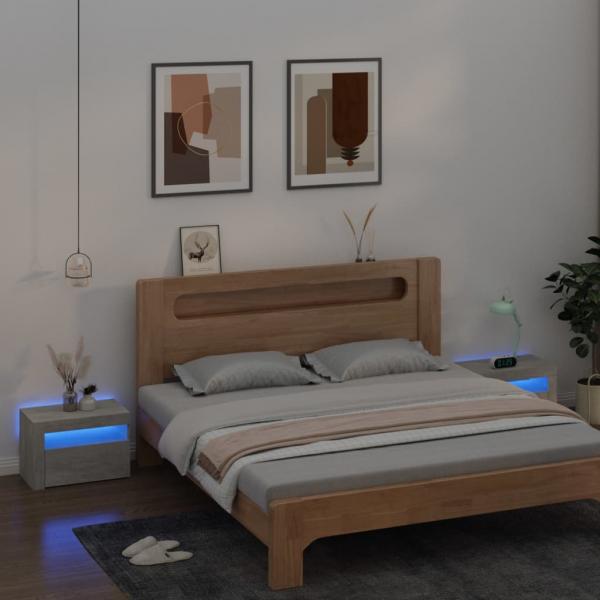 ARDEBO.de - Nachttische 2 Stk. mit LEDs Betongrau 60x35x40 cm