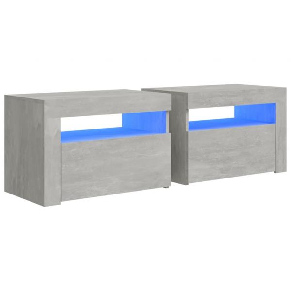 Nachttische 2 Stk. mit LEDs Betongrau 60x35x40 cm