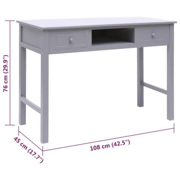 Schreibtisch Grau 108x45x76 cm Massivholz Paulownia