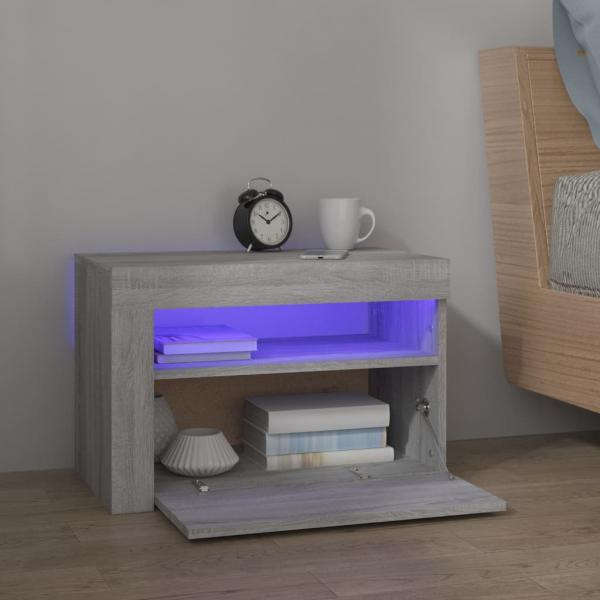 Nachttische 2 Stk. mit LEDs Grau Sonoma 60x35x40 cm