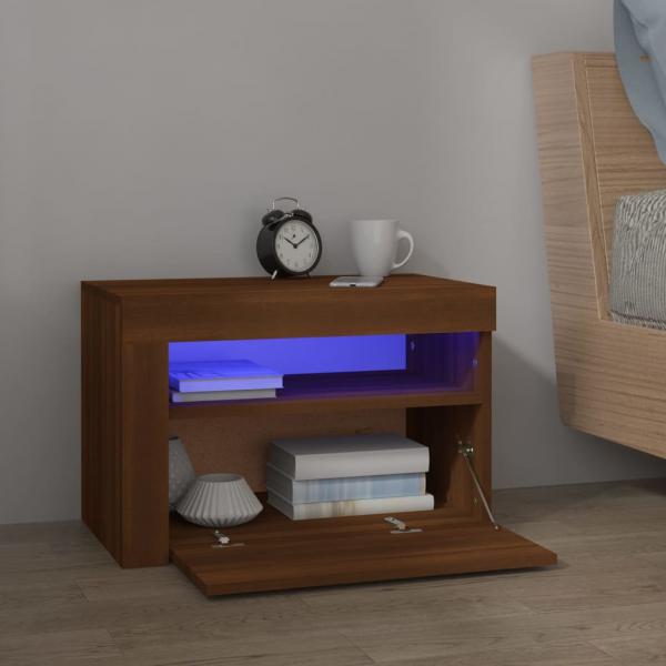 Nachttische 2 Stk. mit LEDs Braun Eiche 60x35x40 cm