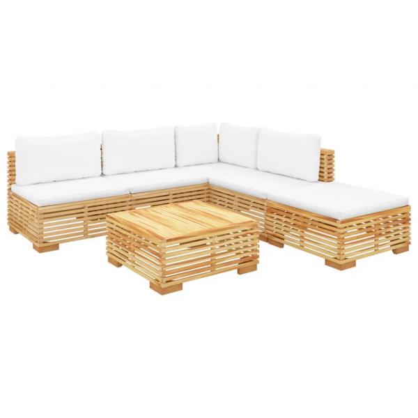 6-tlg. Garten-Lounge-Set mit Kissen Massivholz Teak