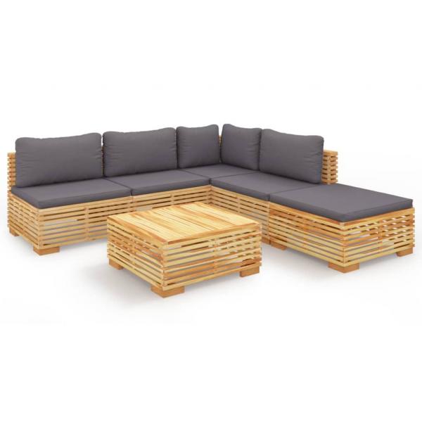 6-tlg. Garten-Lounge-Set mit Kissen Massivholz Teak