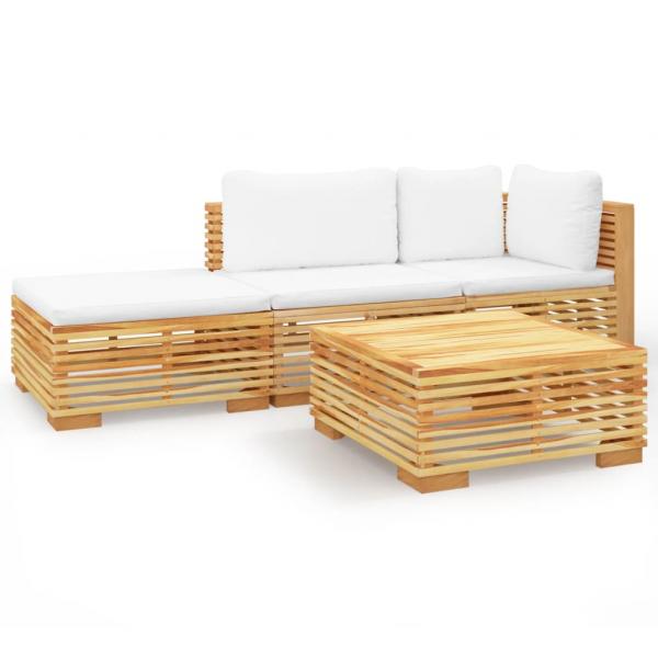 4-tlg. Garten-Lounge-Set mit Kissen Massivholz Teak