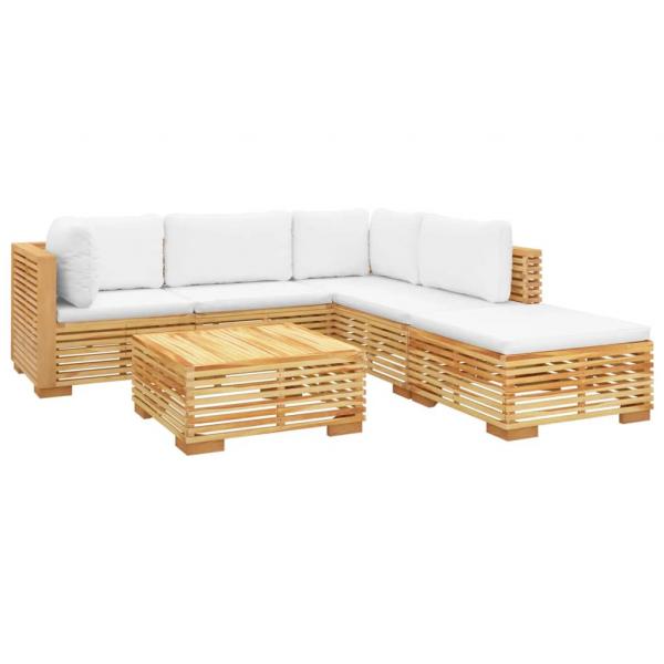 6-tlg. Garten-Lounge-Set mit Kissen Massivholz Teak