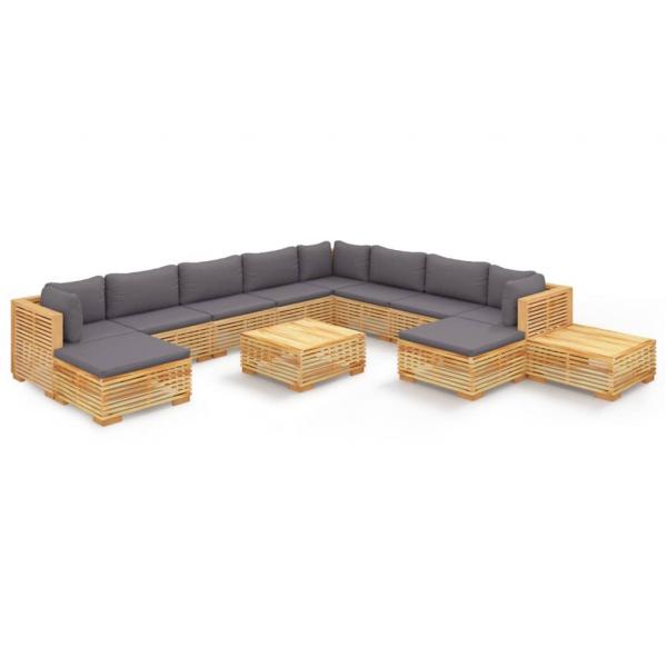 12-tlg. Garten-Lounge-Set mit Kissen Massivholz Teak