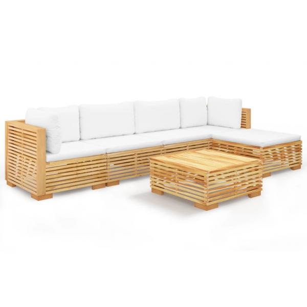 6-tlg. Garten-Lounge-Set mit Kissen Massivholz Teak