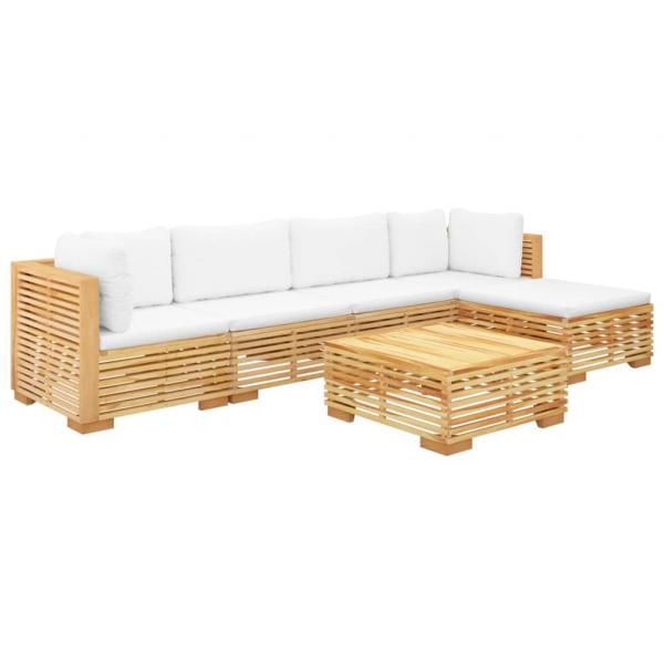 6-tlg. Garten-Lounge-Set mit Kissen Massivholz Teak