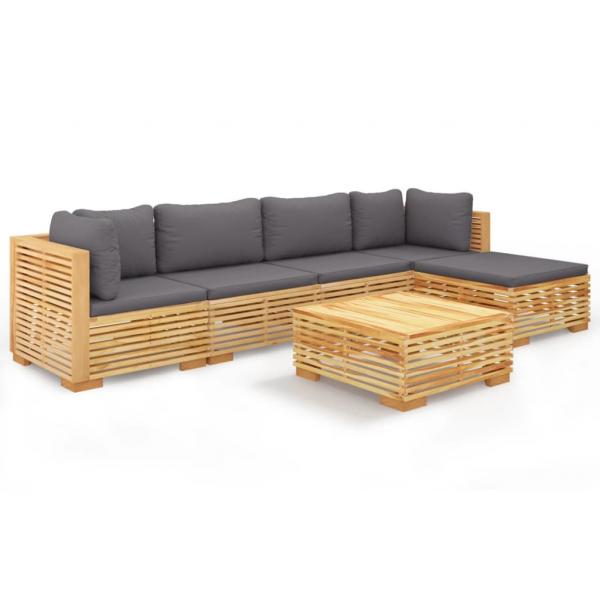 6-tlg. Garten-Lounge-Set mit Kissen Massivholz Teak