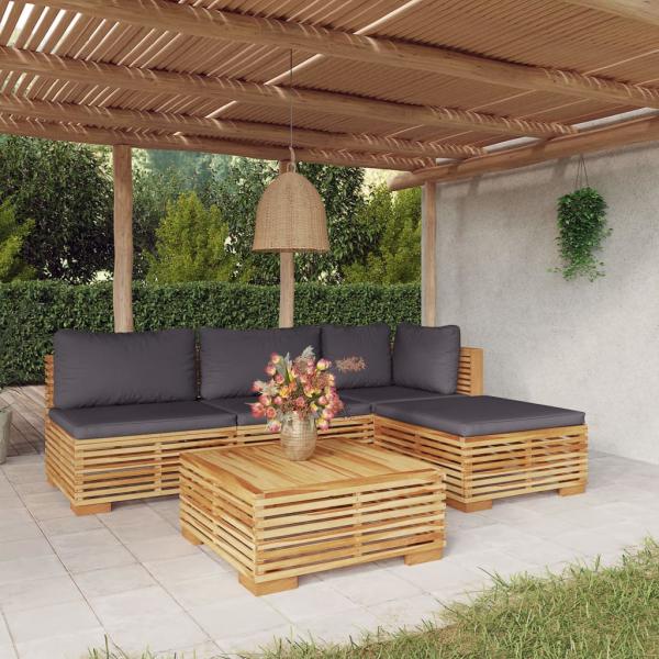 ARDEBO.de - 5-tlg. Garten-Lounge-Set mit Kissen Massivholz Teak