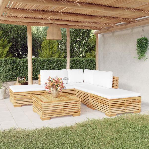 ARDEBO.de - 6-tlg. Garten-Lounge-Set mit Kissen Massivholz Teak