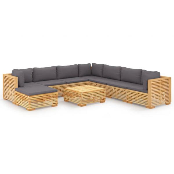 9-tlg. Garten-Lounge-Set mit Kissen Massivholz Teak