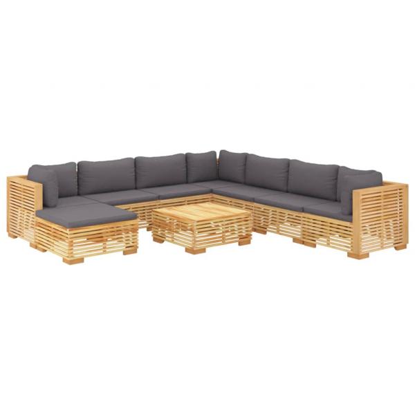 9-tlg. Garten-Lounge-Set mit Kissen Massivholz Teak