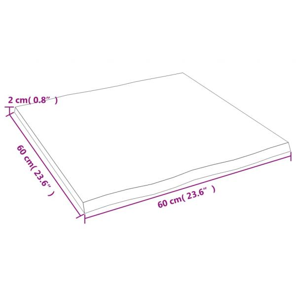 Tischplatte 60x60x2 cm Massivholz Eiche Unbehandelt Baumkante