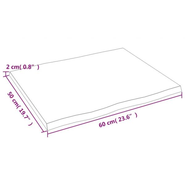 Tischplatte 60x50x2 cm Massivholz Eiche Unbehandelt Baumkante