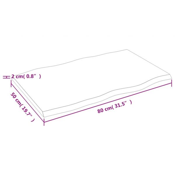 Tischplatte 80x50x2 cm Massivholz Eiche Behandelt Baumkante