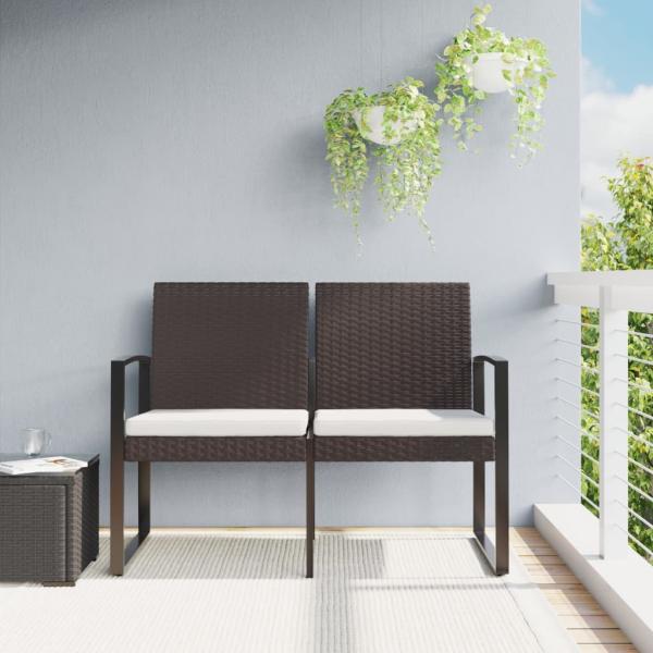 ARDEBO.de - Gartenbank 2-Sitzer mit Kissen Braun PP-Rattan