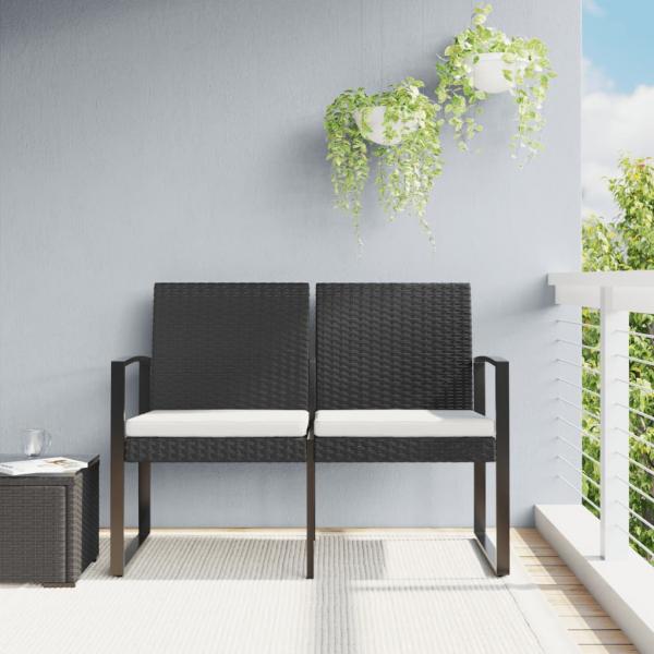 ARDEBO.de - Gartenbank 2-Sitzer mit Kissen Schwarz PP-Rattan