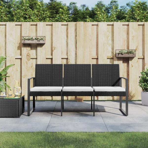 ARDEBO.de - Gartenbank 3-Sitzer mit Kissen Schwarz PP-Rattan