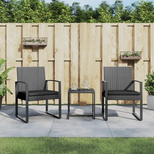 ARDEBO.de - 3-tlg. Garten-Essgruppe mit Kissen Dunkelgrau PP-Rattan