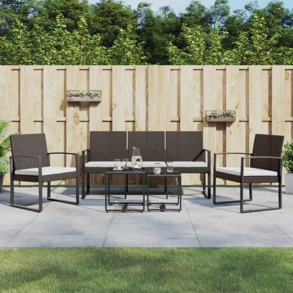 ARDEBO.de - 5-tlg. Garten-Essgruppe mit Kissen Braun PP-Rattan