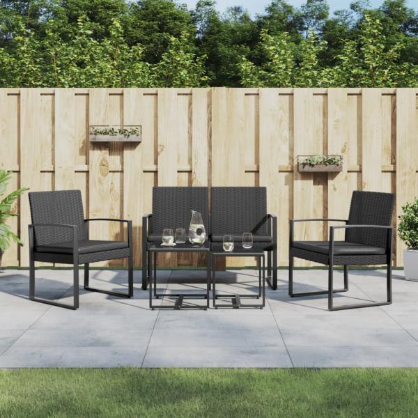 ARDEBO.de - 5-tlg. Garten-Essgruppe mit Kissen Schwarz PP-Rattan