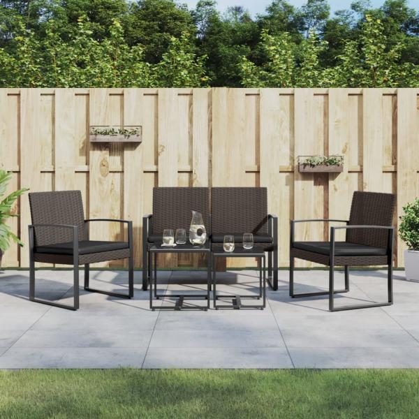 ARDEBO.de - 5-tlg. Garten-Essgruppe mit Kissen Braun PP-Rattan