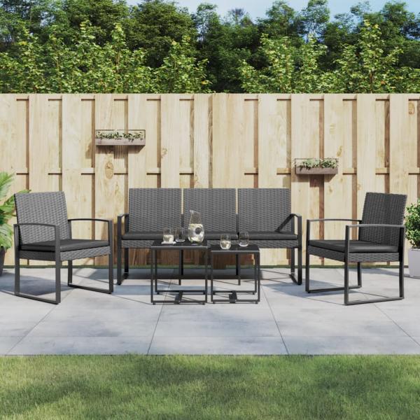 ARDEBO.de - 5-tlg. Garten-Essgruppe mit Kissen Dunkelgrau PP-Rattan