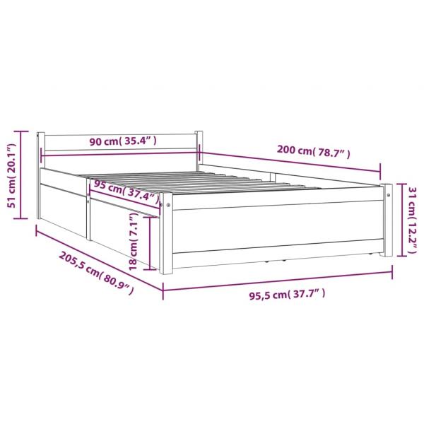 Bett mit Schubladen Schwarz 90x200 cm