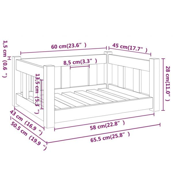 Hundebett Weiß 65,5x50,5x28 cm Massivholz Kiefer