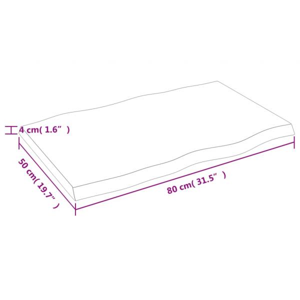 Tischplatte 80x50x(2-4) cm Massivholz Unbehandelt Baumkante