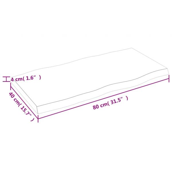 Tischplatte 80x40x(2-4) cm Massivholz Unbehandelt Baumkante