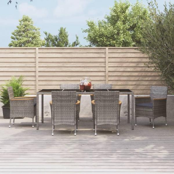 ARDEBO.de - 7-tlg. Garten-Essgruppe mit Kissen Grau Poly Rattan