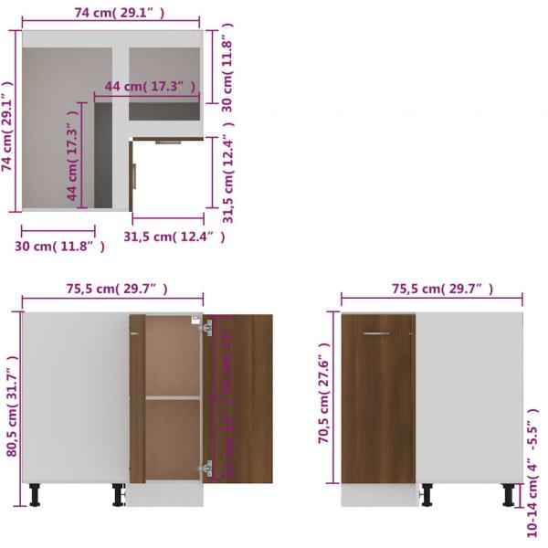 Küchenschrank Braun Eichen-Optik 75,5x75,5x81,5cm Holzwerkstoff