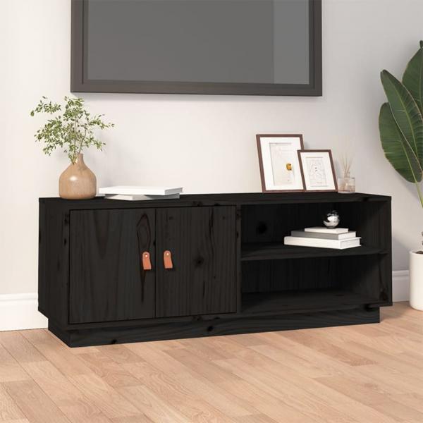 ARDEBO.de - TV-Schrank Schwarz 105x34x40 cm Massivholz Kiefer