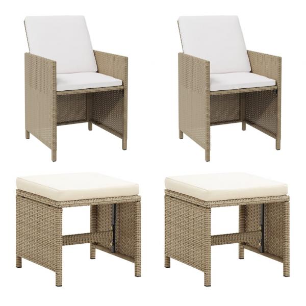 ARDEBO.de - Gartenstühle mit Hocker 2 Stk. Poly Rattan Beige