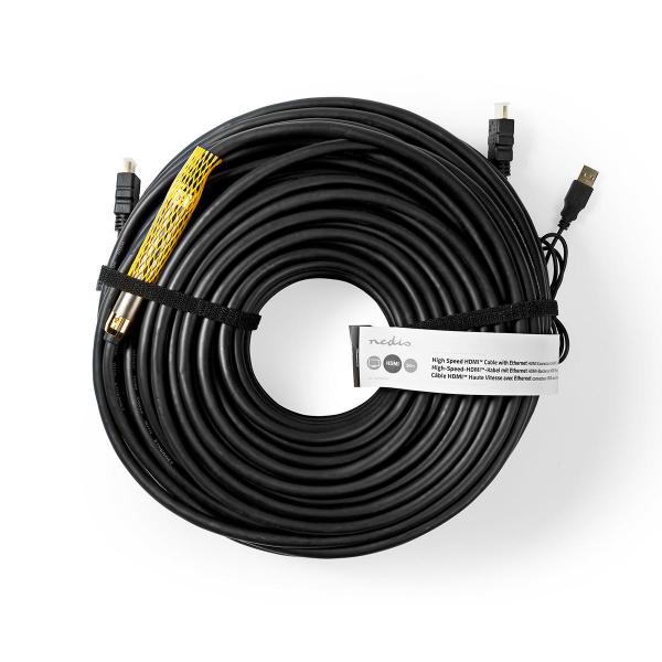 High Speed ??HDMI ? Kabel mit Ethernet | HDMI? Stecker | HDMI? Stecker | 4K@30Hz | 18 Gbps | 50.0 m | Rund | PVC | Schwarz | Aufhänger