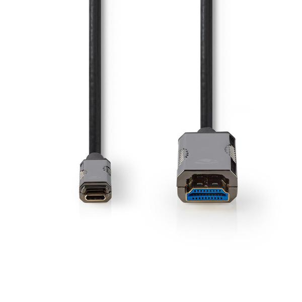 optische USB-Kabel (aktiv) | USB-C? Stecker | HDMI? Stecker | 18 Gbps | 10.0 m | Rund | PVC | Schwarz | Kartonverpackung