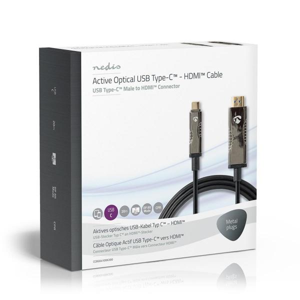 optische USB-Kabel (aktiv) | USB-C? Stecker | HDMI? Stecker | 18 Gbps | 20.0 m | Rund | PVC | Schwarz | Kartonverpackung