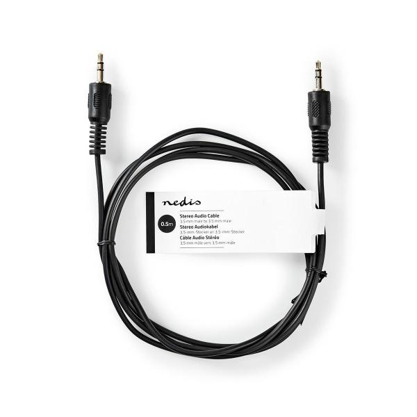 Stereo-Audiokabel | 3.5 mm Stecker | 3.5 mm Stecker | Vernickelt | 0.50 m | Rund | Schwarz | Aufhänger (Menge: 50 je Bestelleinheit)