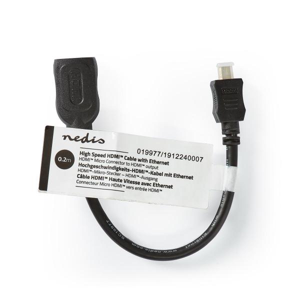 High Speed ??HDMI ? Kabel mit Ethernet | HDMI? Micro Stecker | HDMI? Ausgang | 4K@30Hz | 10.2 Gbps | 0.20 m | Rund | ABS / PVC | Schwarz | Aufhänger (Menge: 50 je Bestelleinheit)