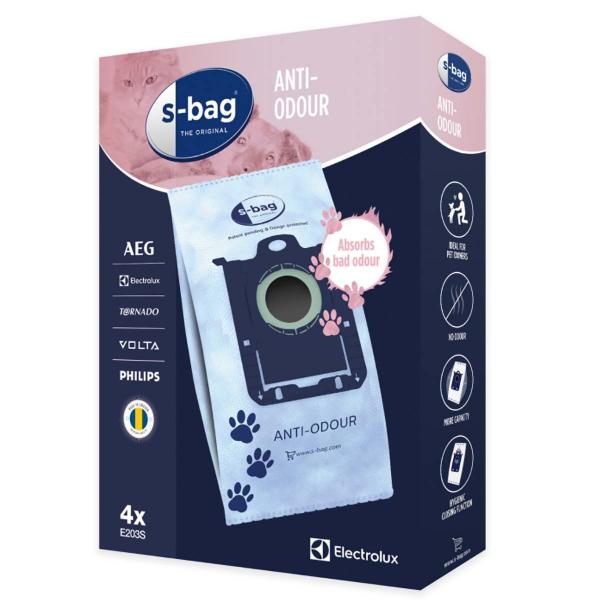 E203S s-bag® Anti-Odour Staubsaugerbeutel 4 Stück (Menge: 10 je Bestelleinheit)