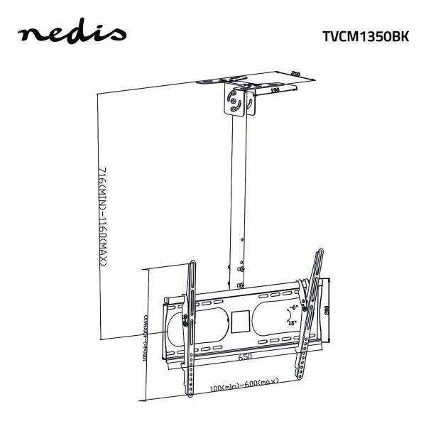 Vollbewegliche TV-Deckenhalterung | 42 - 65 " | maximal unterstützes Bildschirmgewicht: 45 kg | kippbar | drehbar | Mindestabstand zur Decke: 716 mm | Maximaler Deckenabstand: 1160 mm | 1 Drehpunkt(e) | Stahl | Schwarz