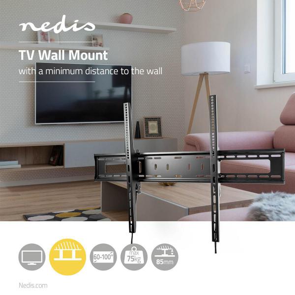 Neigbare TV-Wandhalterung | 60 - 100 " | maximal unterstützes Bildschirmgewicht: 75 kg | kippbar: 5 ° | Minimaler Wandabstand: 85 mm | Stahl | Schwarz