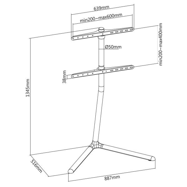 TV Bodenständer | 49 - 70 " | maximal unterstützes Bildschirmgewicht: 40 kg | V-shape Design | Anti-Kipp-Gurt | Schnappverschluss | Aluminium / Stahl | Schwarz