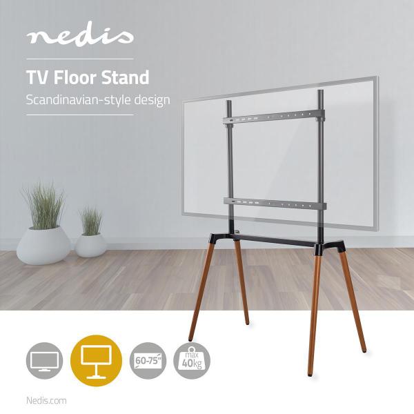 TV Bodenständer | 60 - 75 " | maximal unterstützes Bildschirmgewicht: 40 kg | Scandinavian Design | Anti-Kipp-Gurt | Schnappverschluss | Aluminium / Stahl | Schwarz