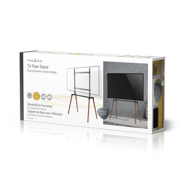 TV Bodenständer | 60 - 75 " | maximal unterstützes Bildschirmgewicht: 40 kg | Scandinavian Design | Anti-Kipp-Gurt | Schnappverschluss | Aluminium / Stahl | Schwarz