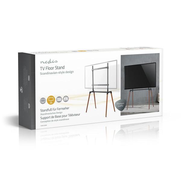 TV Bodenständer | 60 - 75 " | maximal unterstützes Bildschirmgewicht: 40 kg | Scandinavian Design | Anti-Kipp-Gurt | Schnappverschluss | Aluminium / Stahl | Schwarz