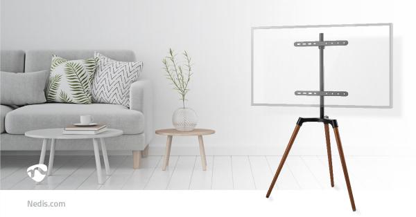 TV Bodenständer | 50 - 65 " | maximal unterstützes Bildschirmgewicht: 35 kg | Scandinavian Design | drehbar | Anti-Kipp-Gurt | Schnappverschluss | Aluminium / Stahl | Schwarz